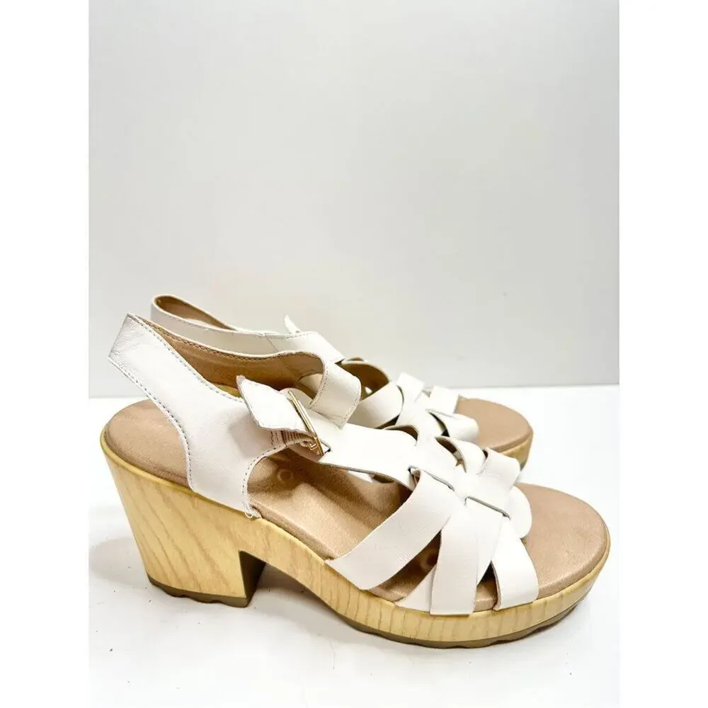 Dr. Scholl’s Sandals Size 9.5 White Leather Open‎ Toe Platform Shoes Buckle